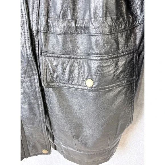 Vintage 1990s Leather Jacket Mens M Black Minimalist Zip Front Retro